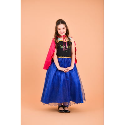 Fantasia Infantil Princesas Anna Frozen C/ Capa Luxo Festas
