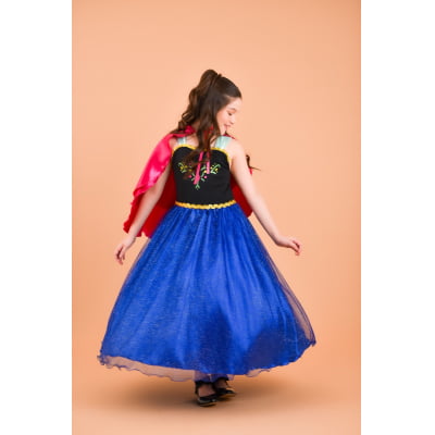 Fantasia Infantil Princesas Anna Frozen C/ Capa Luxo Festas
