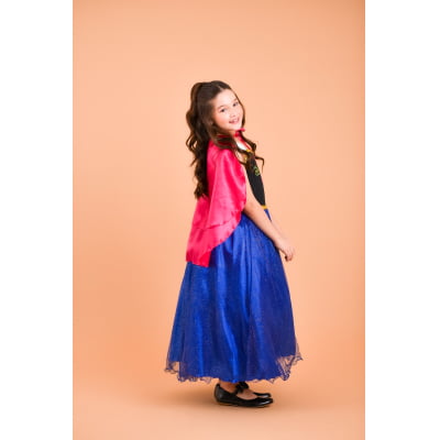 Fantasia Infantil Princesas Anna Frozen C/ Capa Luxo Festas