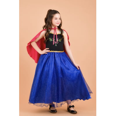 Fantasia Infantil Princesa Anna, em Cetim, Helanca e Tule Glitter