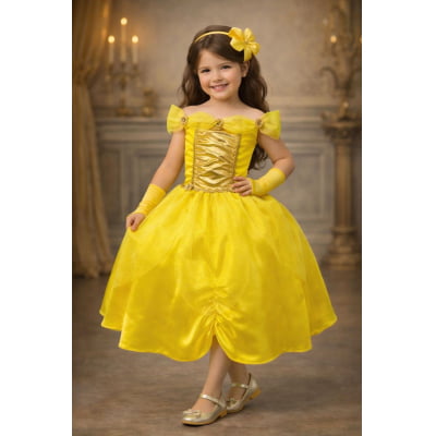 Fantasia Infantil Princesas Aurora Bela e a Fera Com Luvas