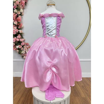 Fantasia Infantil Princesas Rosa Com Luvas, em Cetim, Helanca e Tule Glitter Fantasia Infantil Princesas Rosa Com Luvas, em Cetim, Helanca e Tule Glitter