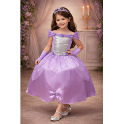 Fantasia Infantil Princesas Sofia e Rapunzel Com Luvas