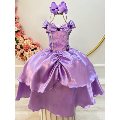 Fantasia Infantil Princesas Sofia e Rapunzel Lilás Fantasia Infantil Princesas Sofia e Rapunzel Lilás