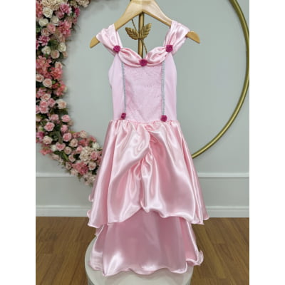 Fantasia Infantil Rosa Princesas Aurora Bela