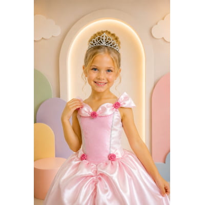 Fantasia Infantil Rosa Princesas Aurora Bela