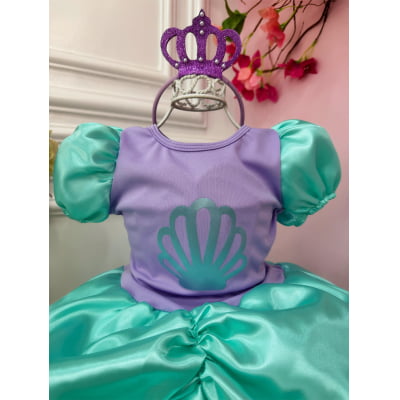 Fantasia Infantil Sereia c/Tiara, em Cetim e Helanca