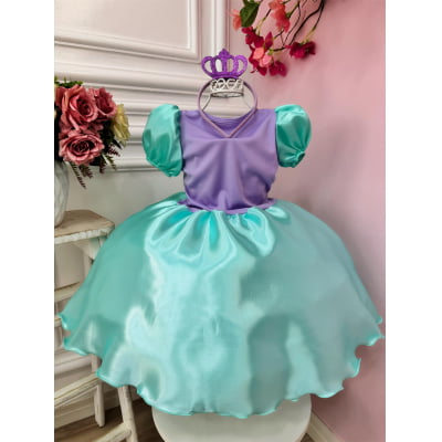 Fantasia Infantil Sereia c/Tiara, em Cetim e Helanca