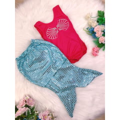 Fantasia Infantil Sereia Escamas Verde e Pink
