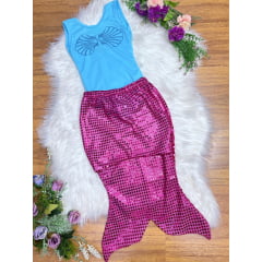 Fantasia Infantil Sereia Escamas Azul e Pink Festas