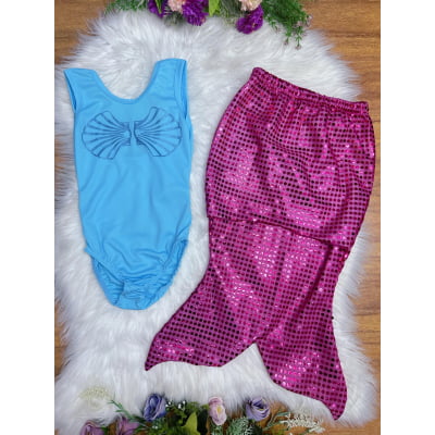 Fantasia Infantil Sereia Escamas Azul e Pink Festas