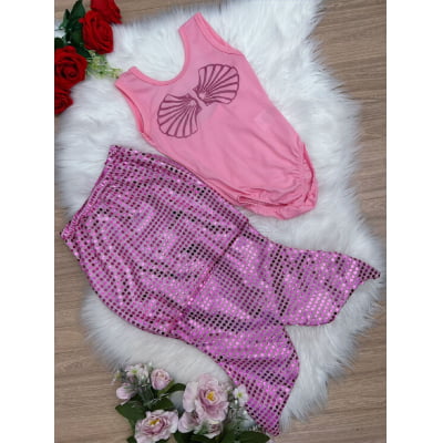 Fantasia Infantil Sereia Escamas Pink e Rosa Chiclete