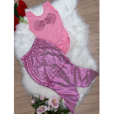 Fantasia Infantil Sereia Escamas Pink e Rosa Chiclete