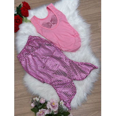 Fantasia Infantil Sereia Escamas Pink e Rosa Chiclete