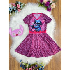Fantasia Infantil Temática da Angel Stitch Lilo Pink C/ Máscara