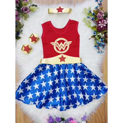 Fantasia Infantil Temática da Mulher Maravilha C/ Acessórios Fantasia Infantil Temática da Mulher Maravilha C/ Acessórios