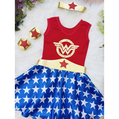 Fantasia Infantil Temática da Mulher Maravilha C/ Acessórios