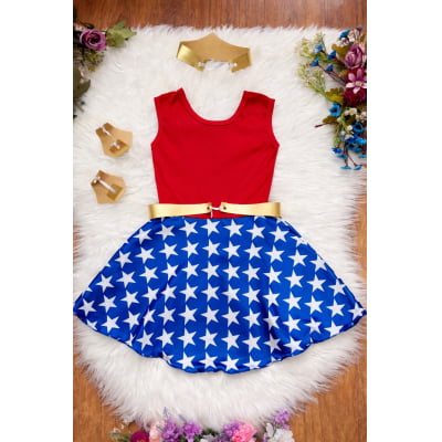 Fantasia Infantil Temática da Mulher Maravilha C/ Acessórios