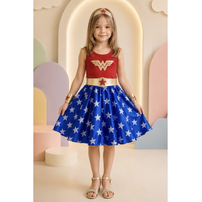 Fantasia Infantil Temática da Mulher Maravilha C/ Acessórios Fantasia Infantil Temática da Mulher Maravilha C/ Acessórios