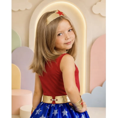 Fantasia Infantil Temática da Mulher Maravilha C/ Acessórios