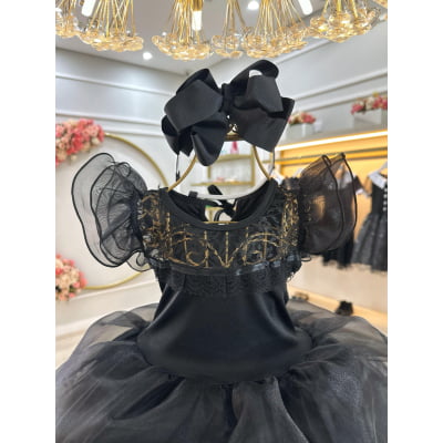 Fantasia Wandinha Infantil Preto Com Babados Luxo