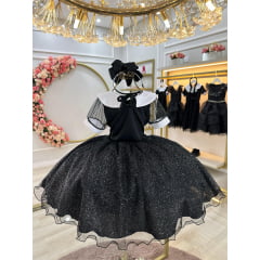 Fantasia Wandinha Infantil Preto Gola Branca C/ Glitter