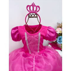 Fantasia Infantil Princesa Barbie Aurora Pink Tiara e Luva