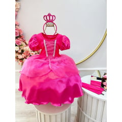 Fantasia Infantil Princesa Barbie Aurora Pink Tiara e Luva