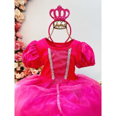 Fantasia Infantil Princesa  Aurora Pink Acompanha Tiara e Luva