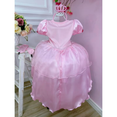 Kit Princesa Fantasia Infantil Aurora Com Luva e Tiara Festa