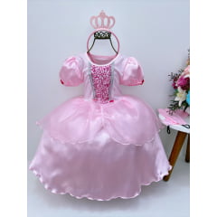 Kit Princesa Fantasia Infantil Aurora Com Luva e Tiara Luxo
