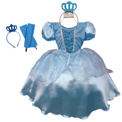 Kit Princesa Fantasia Infantil Frozen Com Luva e Tiara Festa