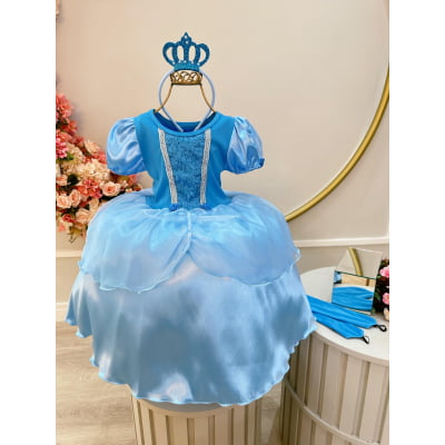 Kit Princesa Fantasia Infantil Frozen com Tiara e Luva Luxo