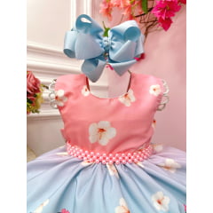 Vestido Bebê da Lilo e Stitch Rosa Florido Festas Luxo