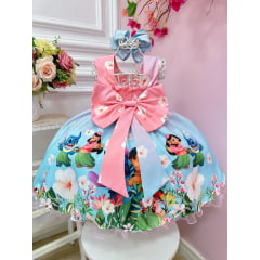 Vestido Bebê da Lilo e Stitch Rosa Florido Festas Luxo