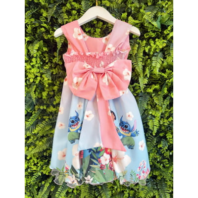 Vestido Bebê da Lilo e Stitch Rosa Florido Festas Luxo