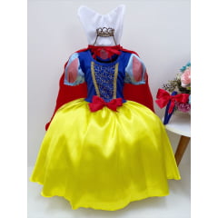 Vestido Fantasia Infantil Branca de Neve Amarelo Capa Tiara
