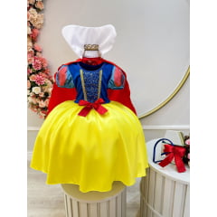 Vestido Fantasia Infantil Branca de Neve Amarelo Capa Tiara