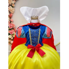 Vestido Fantasia Infantil Branca de Neve Amarelo Capa Tiara