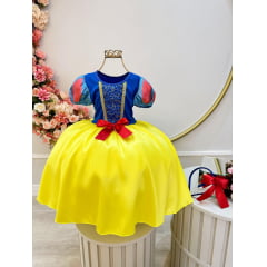 Vestido Fantasia Infantil Branca de Neve Amarelo Capa Tiara