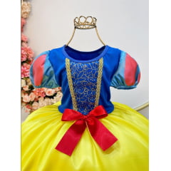 Vestido Fantasia Infantil Branca de Neve Amarelo Capa Tiara