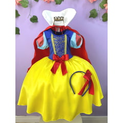 Vestido Fantasia Infantil Branca de Neve Amarelo Capa Tiara