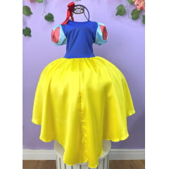 Vestido Fantasia Infantil Branca de Neve Amarelo Capa Tiara