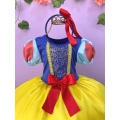 Vestido Fantasia Infantil Branca de Neve Amarelo Capa Tiara