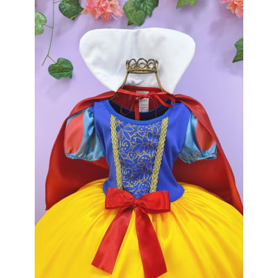 Vestido Fantasia Infantil Branca de Neve Amarelo Capa Tiara