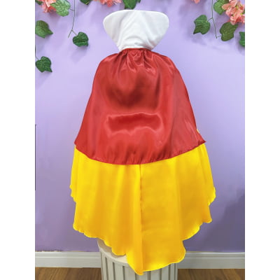 Vestido Fantasia Infantil Branca de Neve Amarelo Capa Tiara