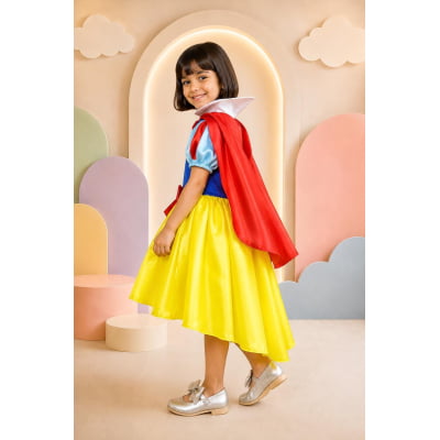 Vestido Fantasia Infantil Branca de Neve Amarelo Capa Tiara