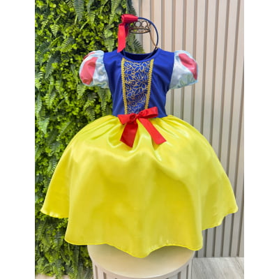 Vestido Fantasia Infantil Branca de Neve Amarelo Capa Tiara