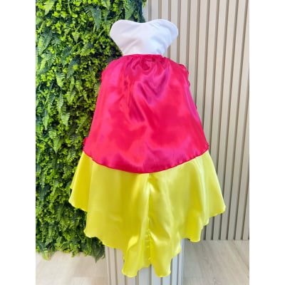 Vestido Fantasia Infantil Branca de Neve Amarelo Capa Tiara