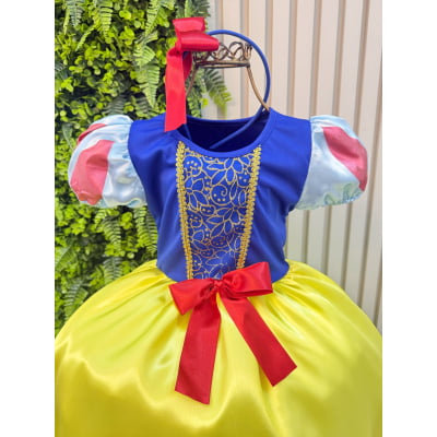 Vestido Fantasia Infantil Branca de Neve Amarelo Capa Tiara